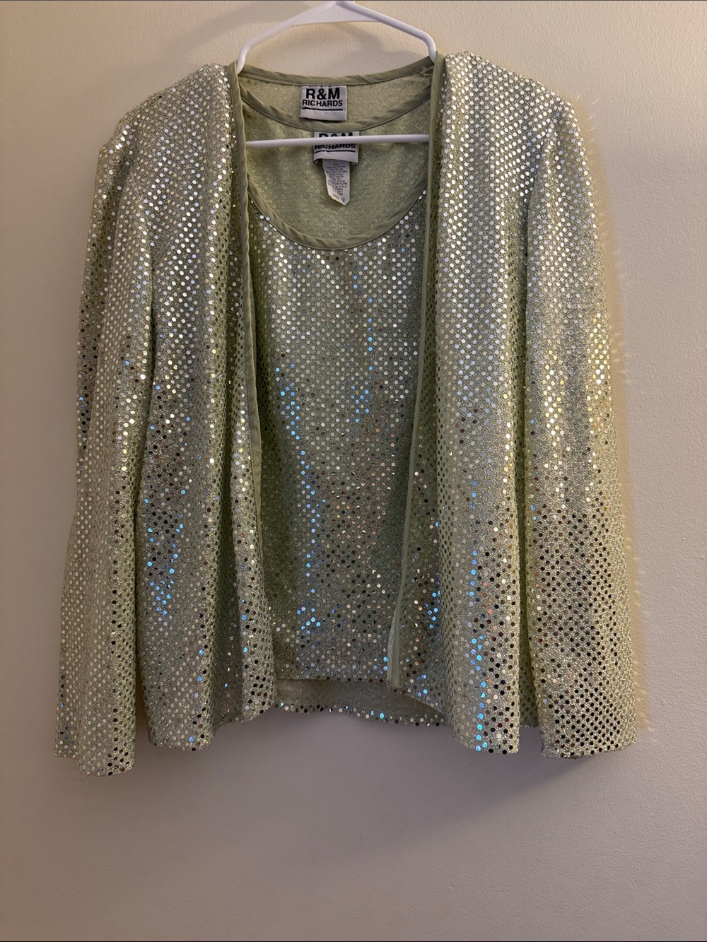 R&M RICHARDS Green Sparkle Jacket & Tank Set
